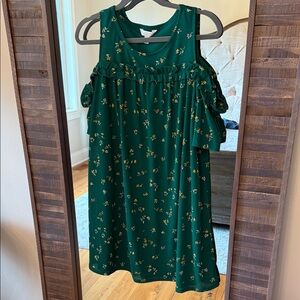LC Lauren Conrad Emerald Floral cold shoulder Dress